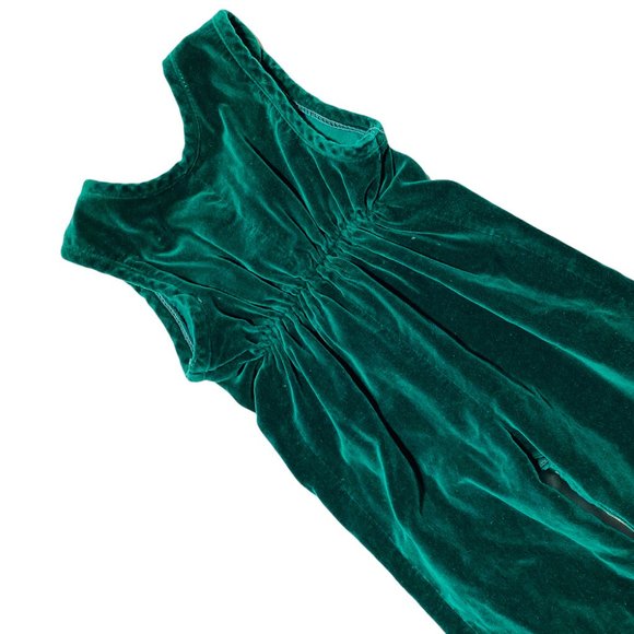 Vintage 70s Popsicle Green Velvet Overall Flared Jumpsuit - Picture 4 of 5